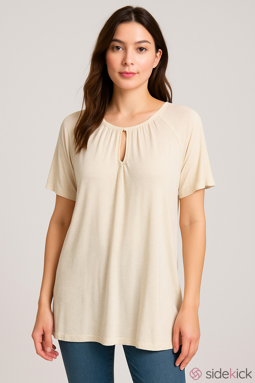 Aritzia Wilfred peach oversized keyhole front short sleeve shirt S
